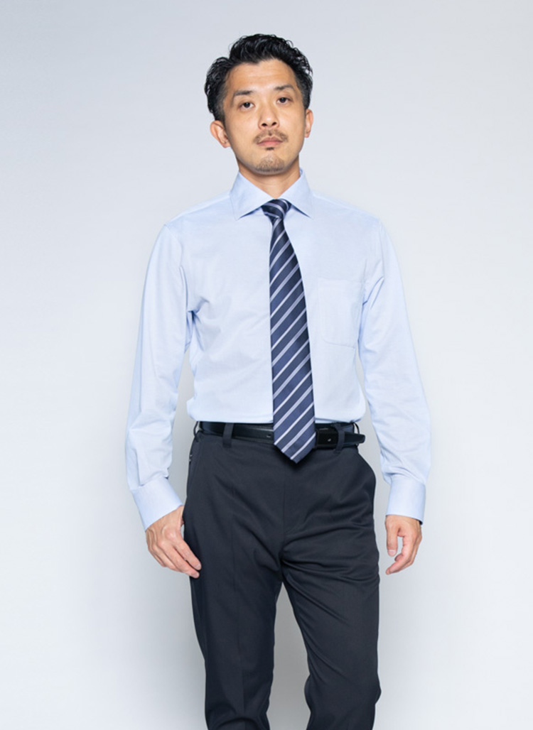 究極のワイドカラーシャツ(サックス)