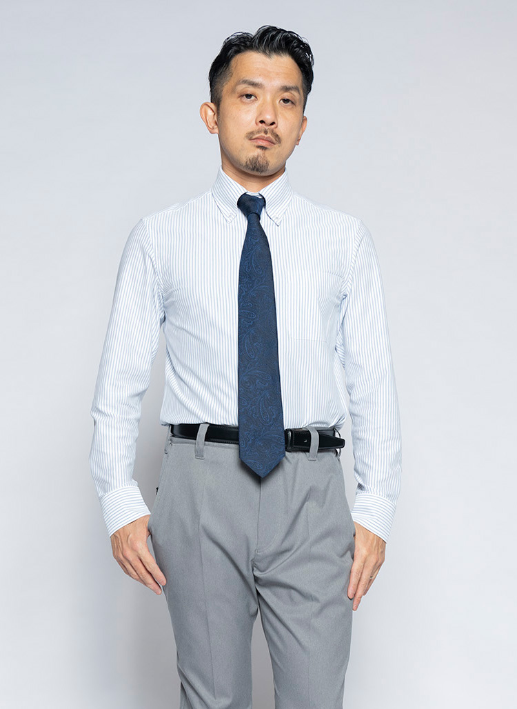 究極のボタンダウンシャツ(ストライプ サックス)