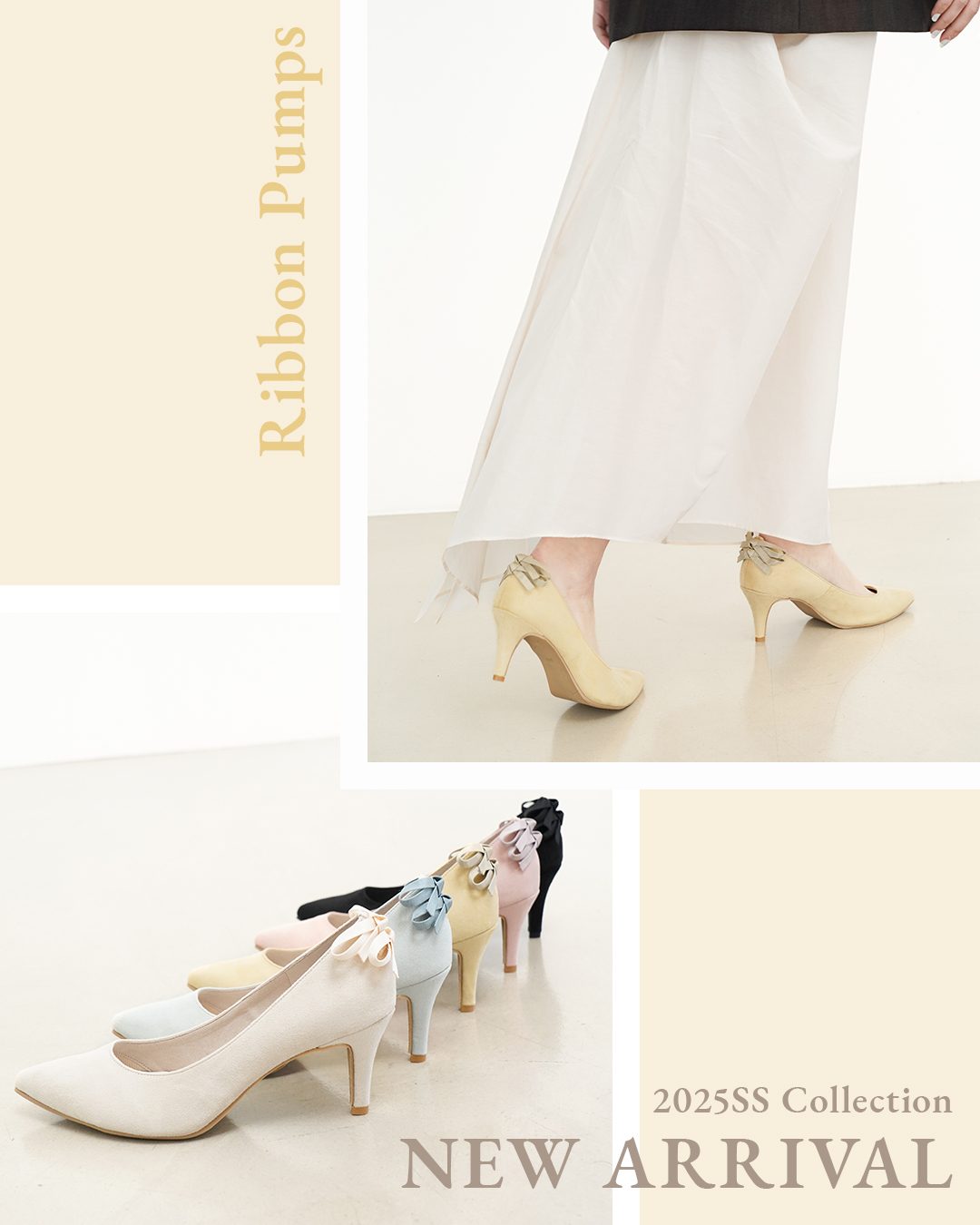 25SS新作 7cmバックダブルリボンポインテッドトゥパンプス