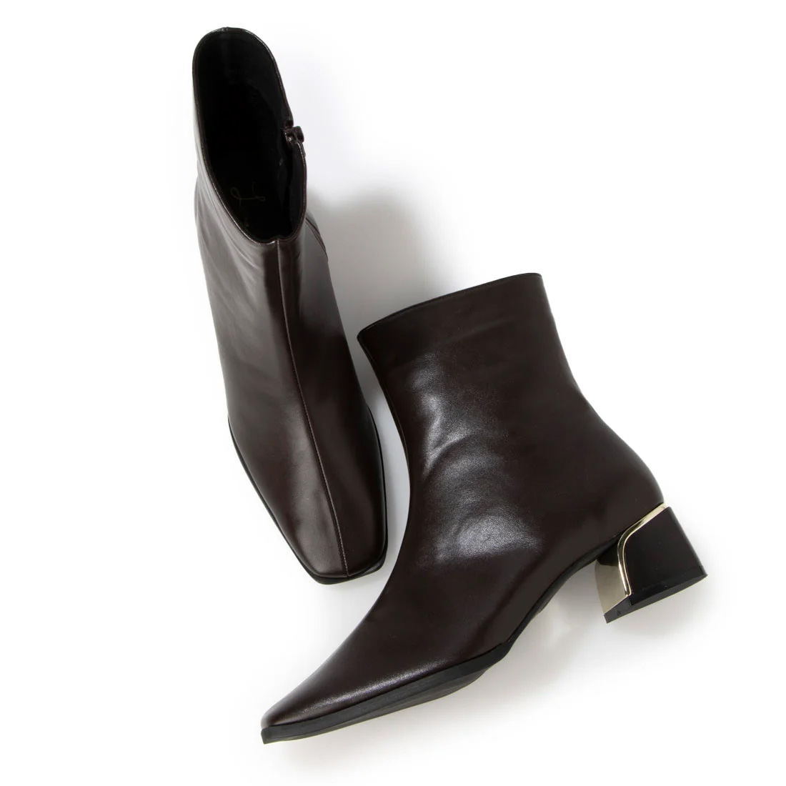 5㎝ゴールドヒールスクエアブーツ D Brown