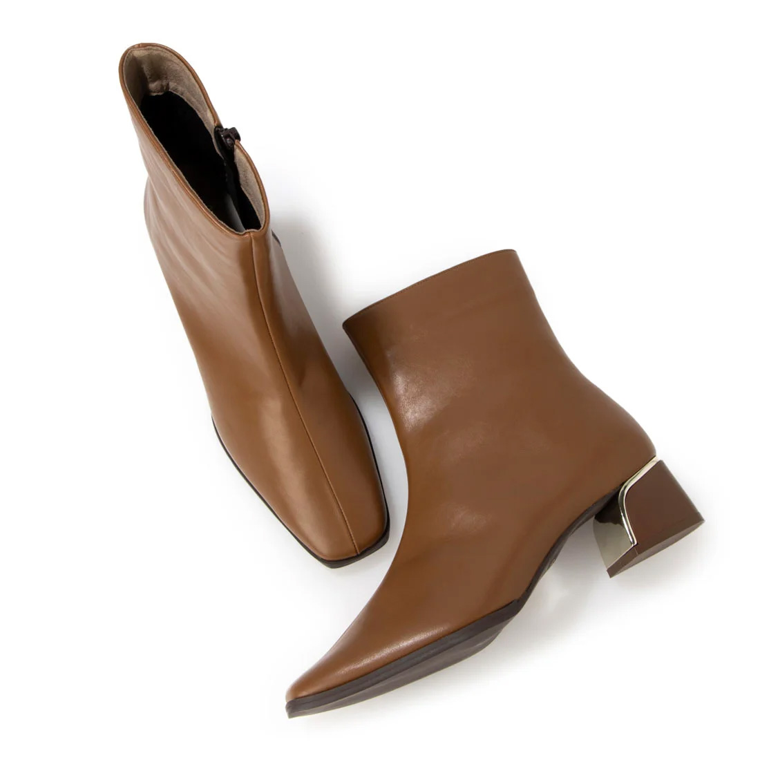 5㎝ゴールドヒールスクエアブーツ Camel