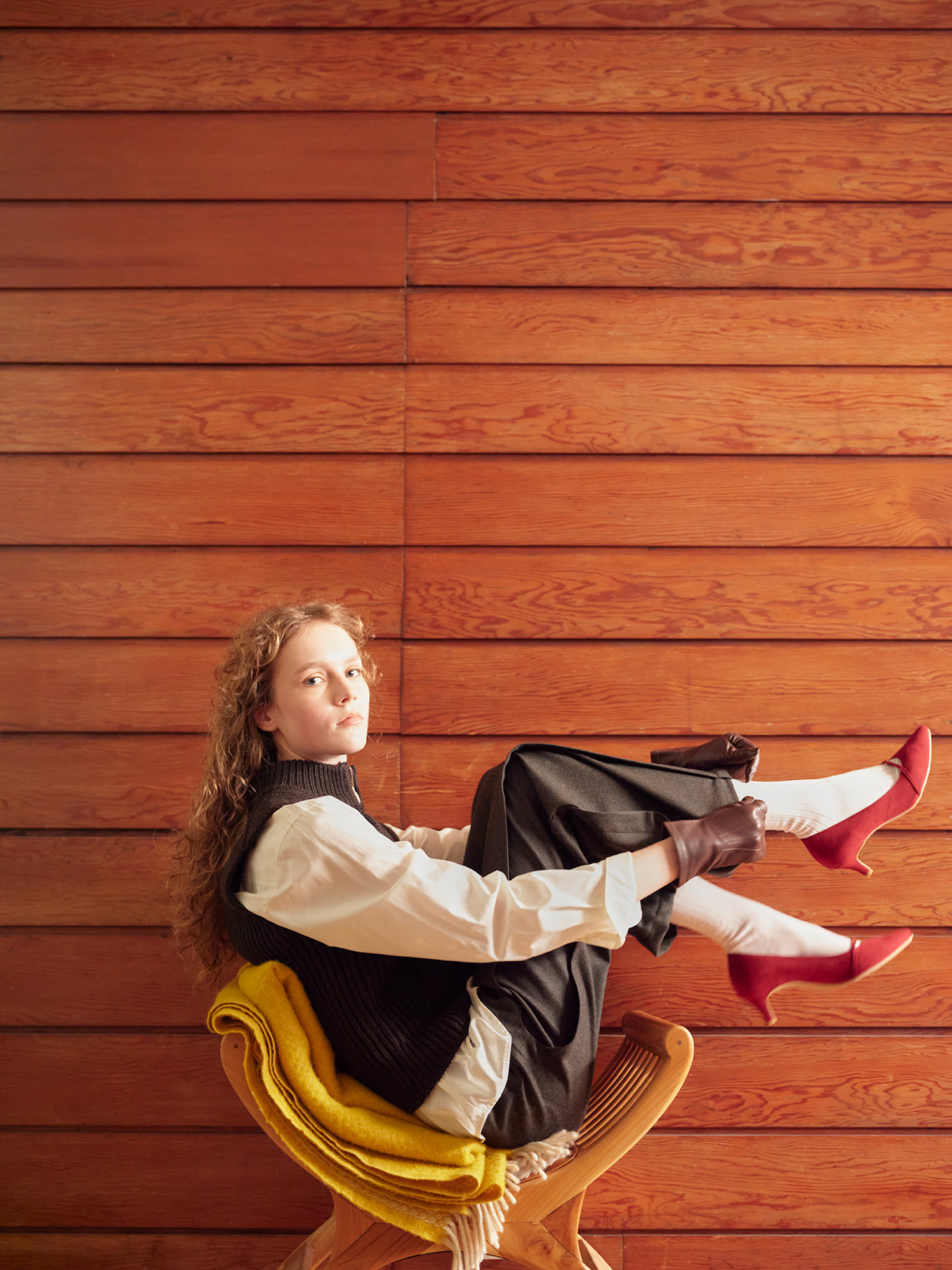 0610 5cmヒール ミニゴールドモチーフパンプス レッドS