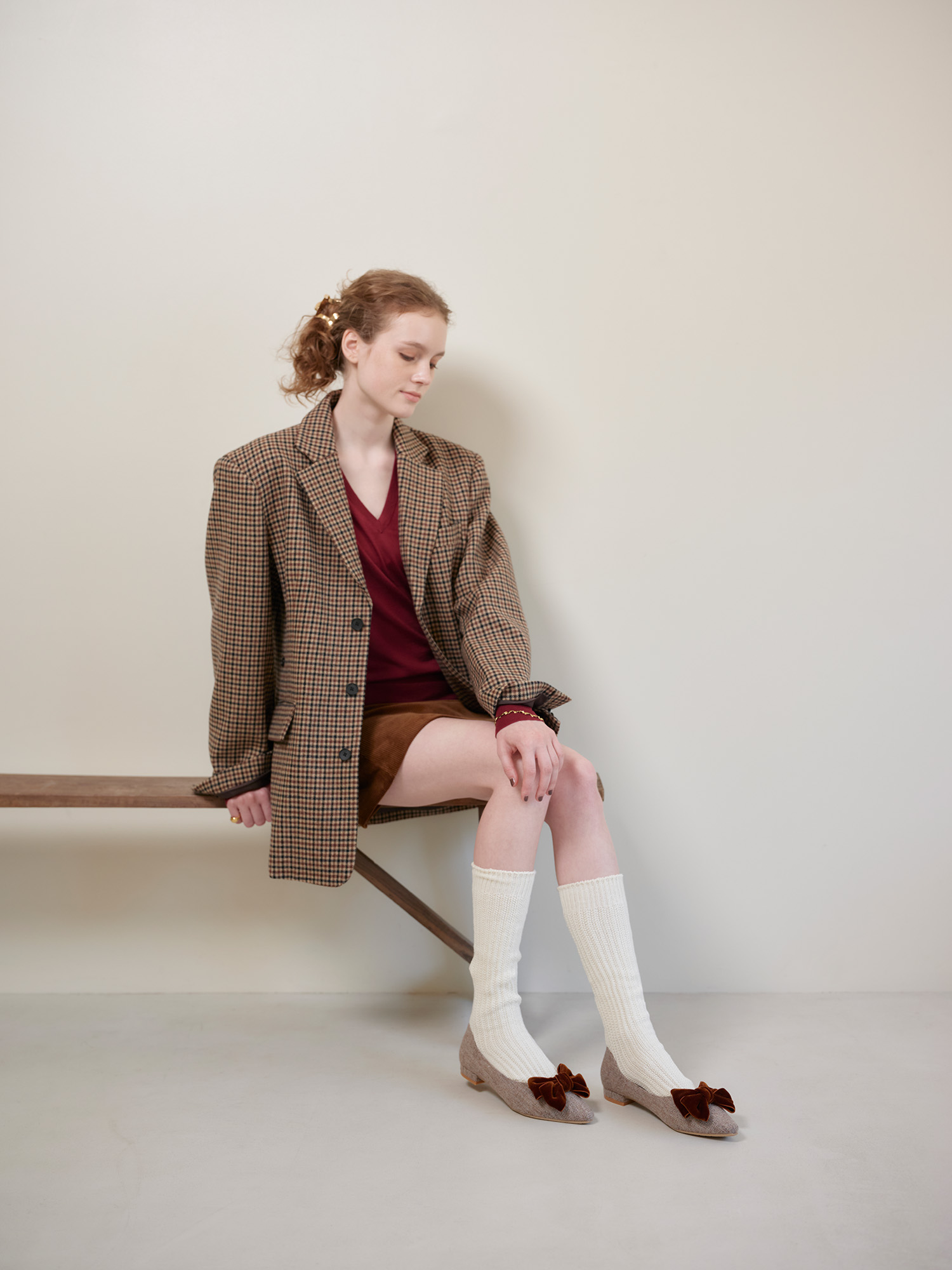 0460C リボンフラットパンプス ブラウンZ/C