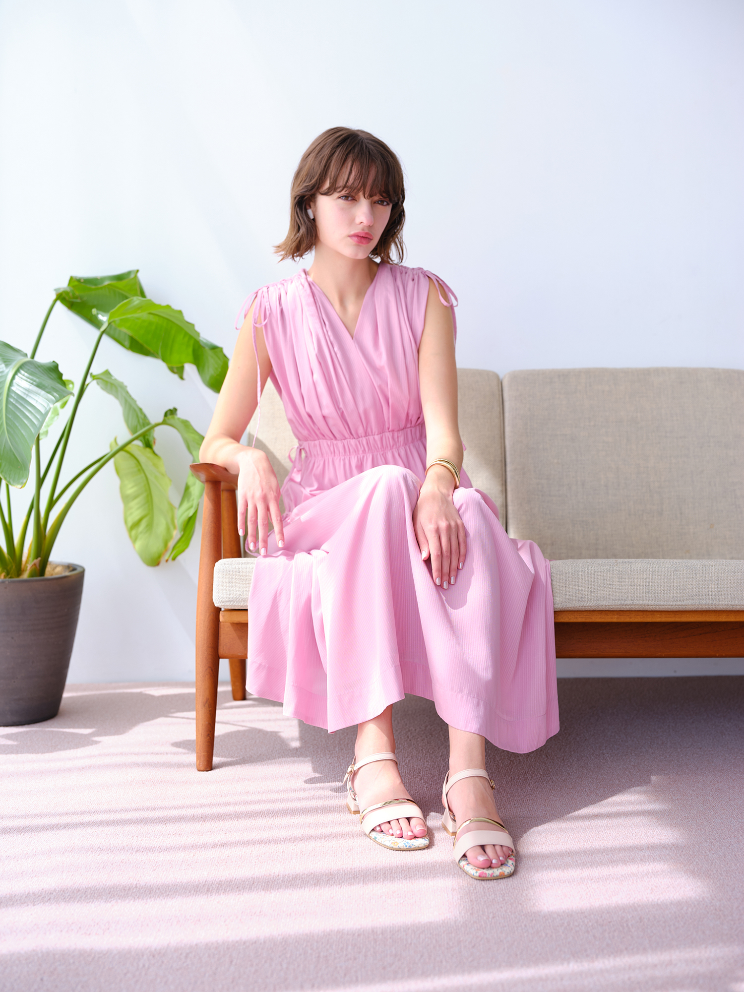 Gold-Line Square-Toe Sandal