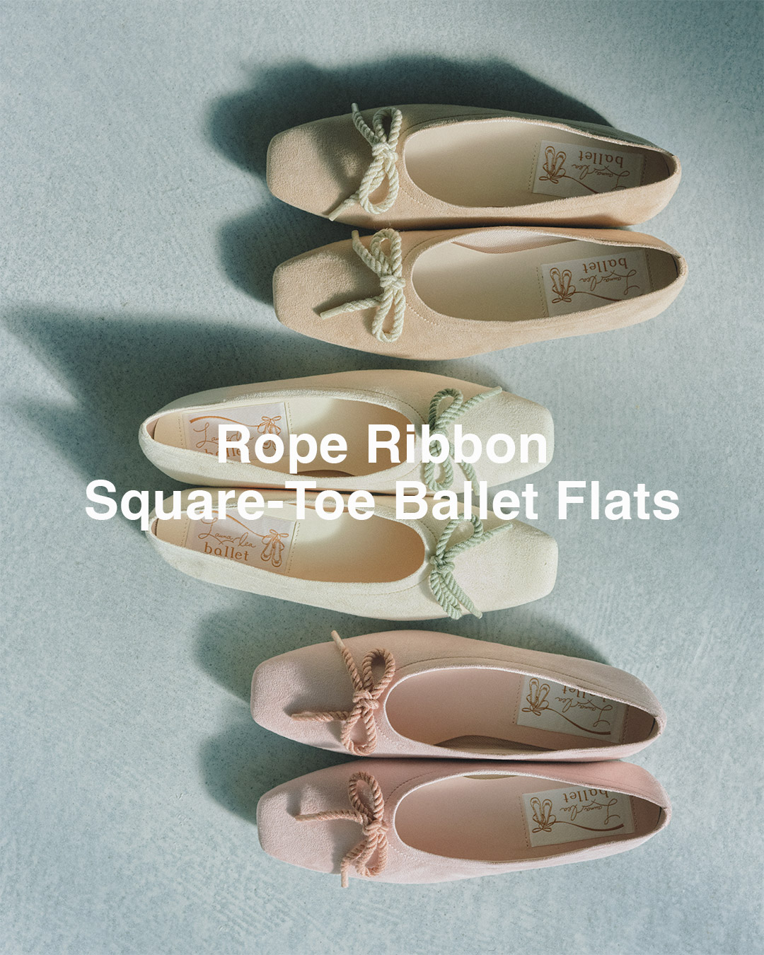 Rope Ribbon Square-Toe Ballet Flats（B7102A）